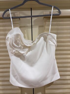 NWOT Roland Mouret White Floral-Appliqué Spaghetti-Strap Camisole, Size US 6